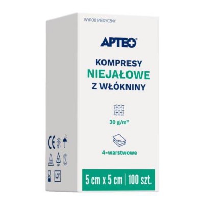 Miniaturka artykułu - APTEO CARE Kompresy niejałowe z wł&oacute;kniny 5x5 cm, 100 sztuk