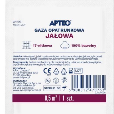Miniaturka artykułu - APTEO CARE Gaza opatrunkowa jałowa 0,5 m2, 1 sztuk