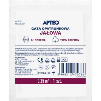 Miniaturka artykułu - APTEO CARE Gaza opatrunkowa jałowa 0,25 m2, 1 sztuk