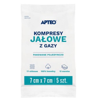 Zdjęcie produktu - APTEO CARE Kompresy jałowe z gazy 7x7cm, 5 sztuk