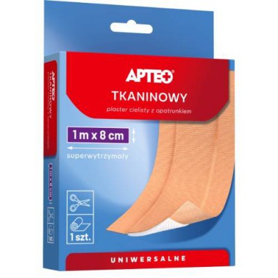 Miniaturka artykułu - APTEO Plaster tkaninowy cielisty z opatrunkiem 1 m x 8 cm, 1 sztuka