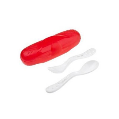 Miniaturka artykułu - AKUKU Sztućce w etui biały/czerwony, 1opak.