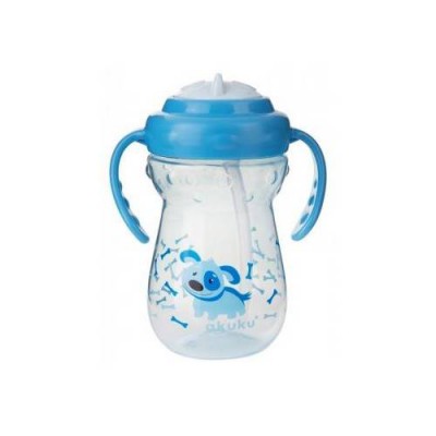 Miniaturka artykułu - Akuku Bidon ze słomką z uchwytami niebieski 360ml, 1szt.