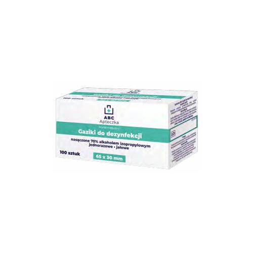 Miniaturka artykułu - Apteczka ABC Gaziki do dezynfekcji jednorazowe, jałowe nasączone alkoholem izopropylowym 65 x 30 mm, 100 szt.