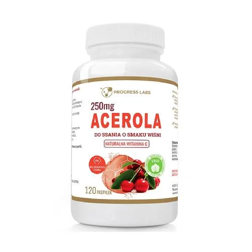 Miniaturka artykułu - Progress Labs Acerola 250 mg smak wiśniowy, 120 past. do ssania