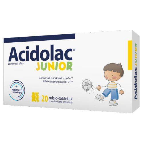 Miniaturka artykułu - ACIDOLAC JUNIOR o smaku białej czekolady - 20 misio-tabletek 