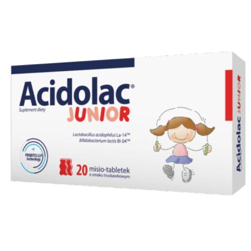 Miniaturka artykułu - ACIDOLAC JUNIOR o smaku  truskawkowym  - 20 misio - tabletek