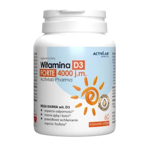 Miniaturka artykułu - Activlab Pharma Witamina D3 Forte 4000, 60 kaps. softgel