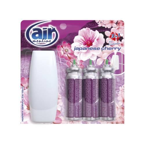 Miniaturka artykułu - Air Menline Happy spray odświeżacz powietrza + dozownik Japanese Cherry, 3 x 15 ml 