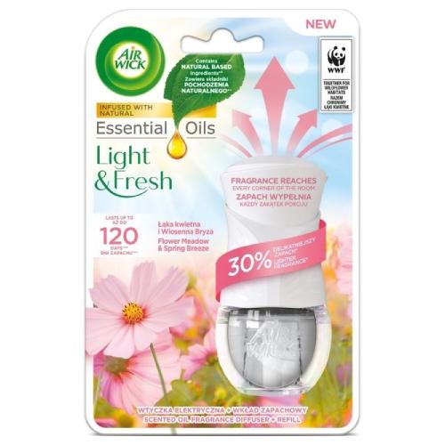 Miniaturka artykułu - Air Wick Essential Oils Elektryczny odświeżacz powietrza urządzenie + wkład Łąka Kwietna i Wiosenna Bryza, 19ml