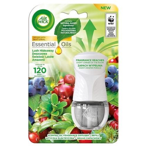 Miniaturka artykułu - Air Wick Essential Oils Elektryczny odświeżacz powietrza urządzenie + wkład Deszczowa Świeżość Las&oacute;w Amazonii, 19ml