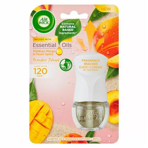 Miniaturka artykułu - Air Wick Essential Oils Elektryczny odświeżacz powietrza urządzenie + wkład Mango & Brzoskwinia, 19 ml