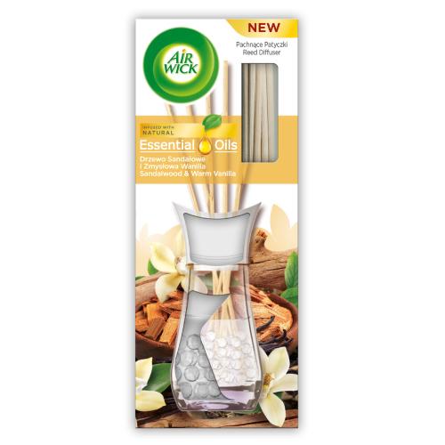 Miniaturka artykułu - Air Wick Essential Oils Pachnące patyczki Drzewo Sandałowe i Zmysłowa Wanilia, 30ml