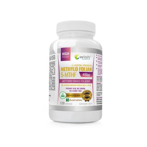 Miniaturka artykułu - Wish Pharmaceutical Aktywny Kwas Foliowy Methylo Folian 400mcg, 120 kaps.