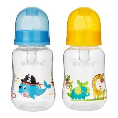 Miniaturka artykułu - AKUKU Butelka niemowlęca 125ml dekorowana mix kolor&oacute;w, 1szt.