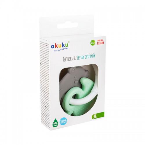 Miniaturka artykułu - AKUKU Zestaw gryzak&oacute;w silikonowych miś - kaczka A0126