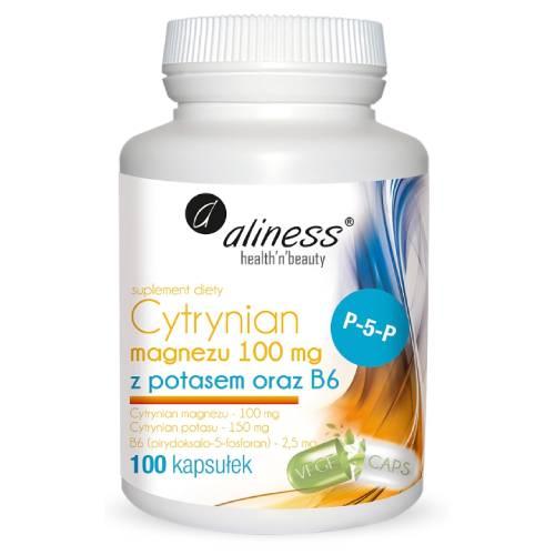 Miniaturka artykułu - ALINESS Cytrynian magnezu 100 mg z potasem i witaminą B6 - 100 kapsułek