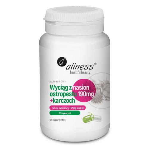 Miniaturka artykułu - Aliness Ekstrakt z nasion ostropestu + karczoch, 190mg x 100 kapsułek