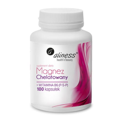Miniaturka artykułu - Aliness Magnez Chelatowany 650 mg + Witamina B6 (P-5-P), 100 kaps.