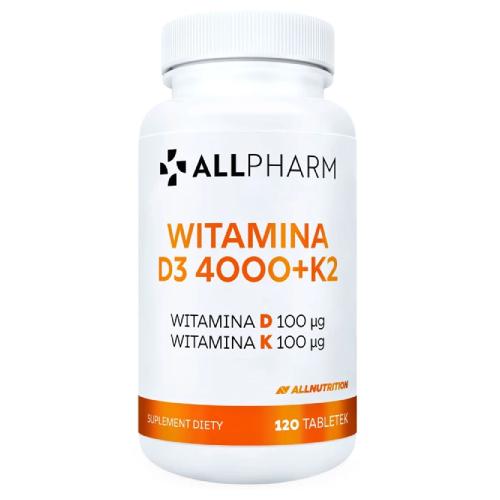 Miniaturka artykułu - Allnutrition Allpharm Witamina D3 4000+ K2, 120 tabl.