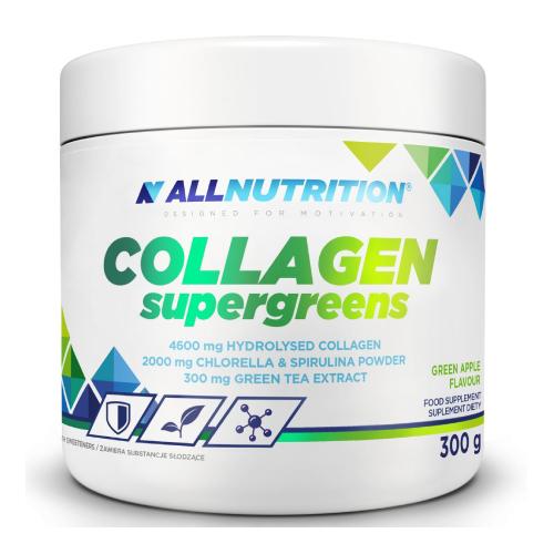 Miniaturka artykułu - Allnutrition Collagen Supergreens smak zielone jabłko, 300 g