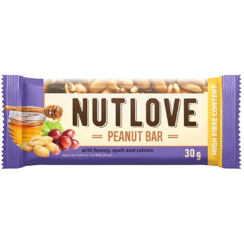 Miniaturka artykułu - ALLNUTRITION Nutlove Peanut Bar Baton mi&oacute;d, rodzynki, 30g