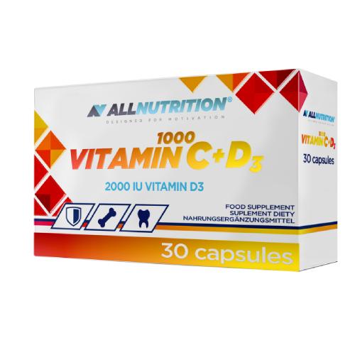 Miniaturka artykułu - Allnutrition Vitamin C 1000 + D3, 30 kapsułek