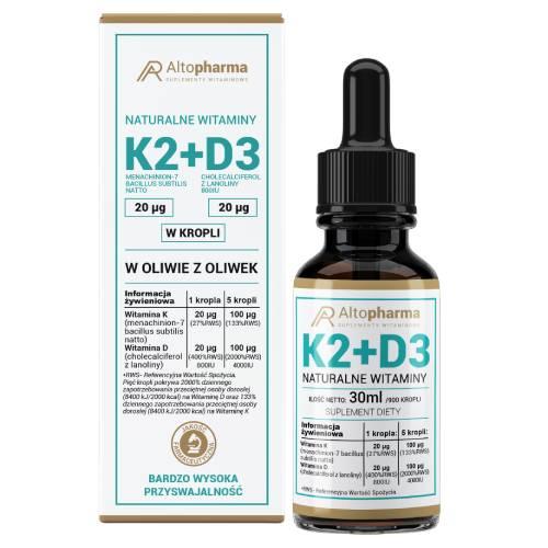 Miniaturka artykułu - ALTO PHARMA Naturalne Witaminy K2 + D3 Forte krople, 30 ml