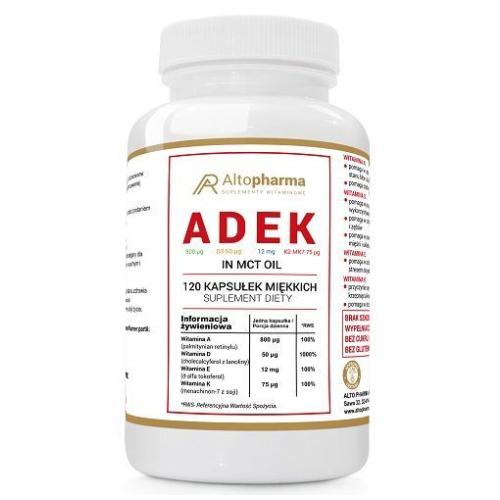 Miniaturka artykułu - Altopharma Witamina ADEK Forte w oleju MCT, 120 kaps.