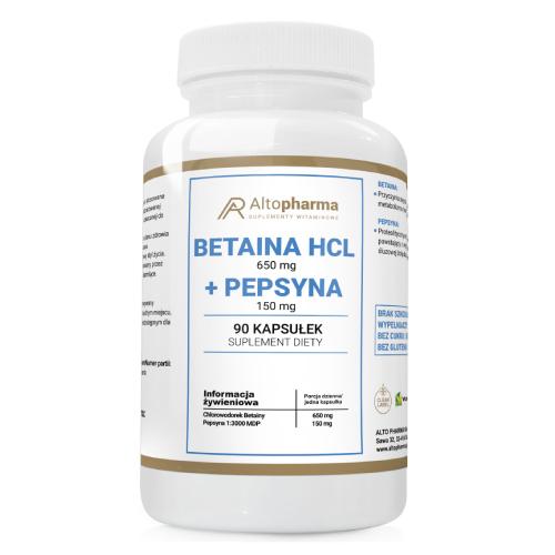 Miniaturka artykułu - ALTOPHARMA Betaina HCL + Pepsyna, 90 kaps.