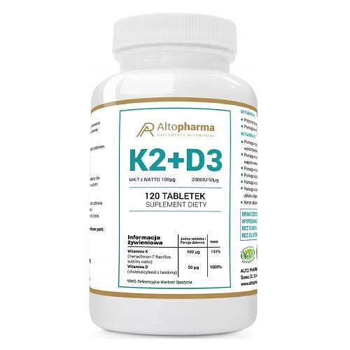 Miniaturka artykułu - ALTOPHARMA K2 100 &micro;g + D3 2000 IU, 120 tabl.