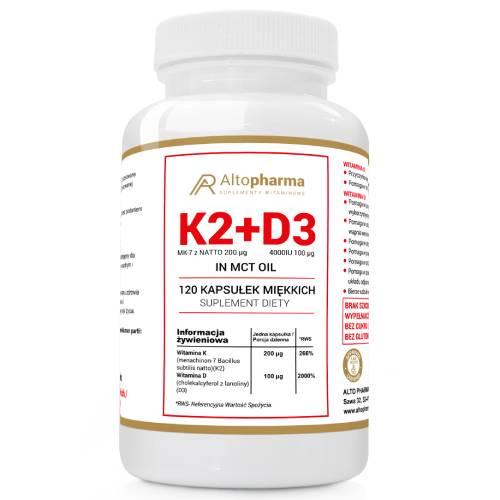 Miniaturka artykułu - Altopharma K2 MK-7 z NATTO 200mcg + D3 4000IU 100mcg, 120 kaps.