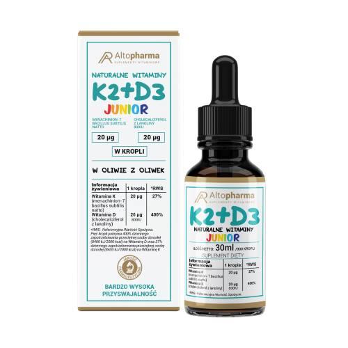 Miniaturka artykułu - ALTOPHARMA Naturalne Witaminy K2 + D3 Junior FORTE krople, 30 ml