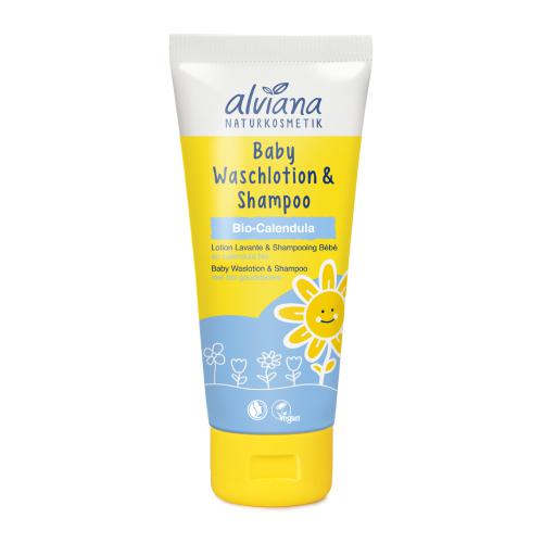Miniaturka artykułu - Alviana Baby Płyn do mycia ciała i włos&oacute;w dla dzieci i niemowląt z BIO nagietkiem, 200ml