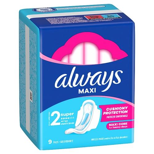 Miniaturka artykułu - Always Maxi Podpaski Ze Skrzydełkami Super Rozmiar 2, 9 szt.