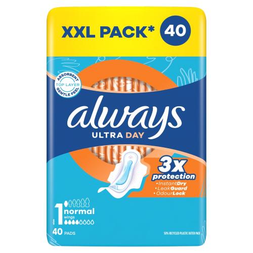 Miniaturka artykułu - Always Ultra Day Normal Podpaski ze skrzydełkami rozmiar 1, 40 szt.