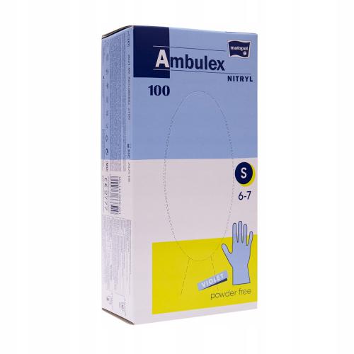 Miniaturka artykułu - AMBULEX Rękawice jednorazowe nitrylowe bezpudrowe rozmiar S, 100 sztuk