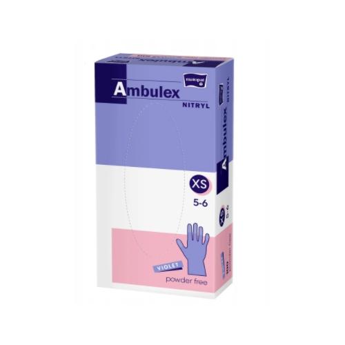 Miniaturka artykułu - AMBULEX Rękawice nitrylowe jednorazowe bezpudrowe rozmiar XS, 100 sztuk