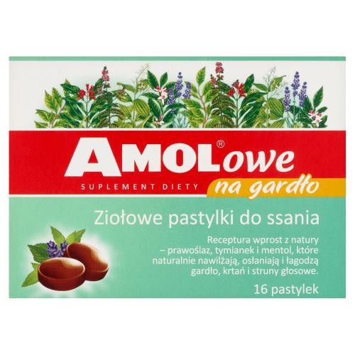 Miniaturka artykułu - Amolowe Na gardło ziołowe pastylki do ssania, 16 szt.