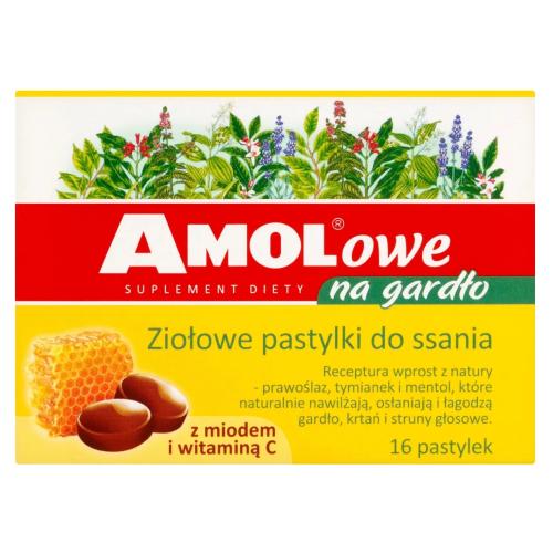 Miniaturka artykułu - AMOLowe Na gardło Ziołowe pastylki do ssania z miodem i witaminą C, 16 szt.