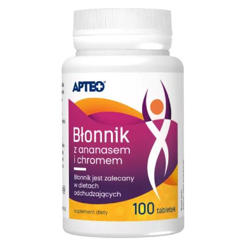 Miniaturka artykułu - APTEO Błonnik z ananasem + chrom, 100 tabletek KR&Oacute;TKA DATA 30.09.2026