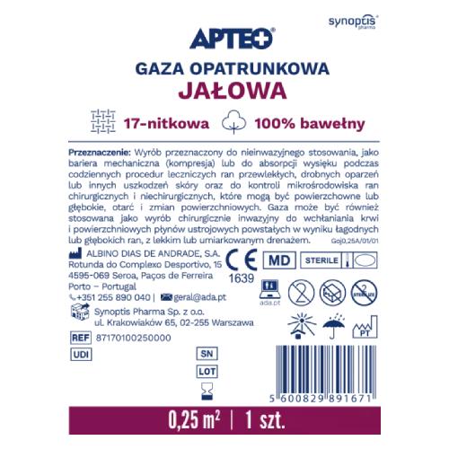 Miniaturka artykułu - APTEO CARE Gaza opatrunkowa jałowa 0,25m2 17n, 1 szt.