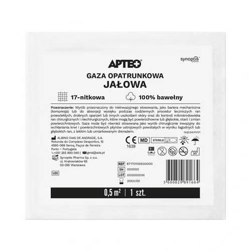 Miniaturka artykułu - APTEO CARE Gaza opatrunkowa jałowa 0,5m2 17n, 1szt.
