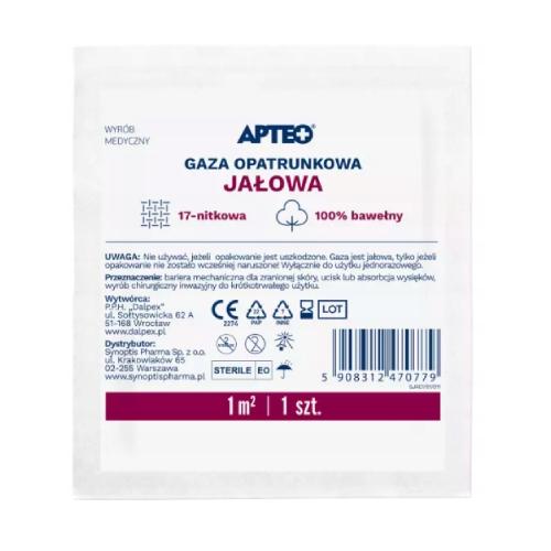 Miniaturka artykułu - APTEO CARE Gaza opatrunkowa jałowa 1m2 17n, 1 szt.