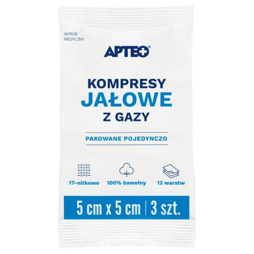 Miniaturka artykułu - APTEO CARE Kompresy jałowe z gazy 5x5cm, 3 sztuki