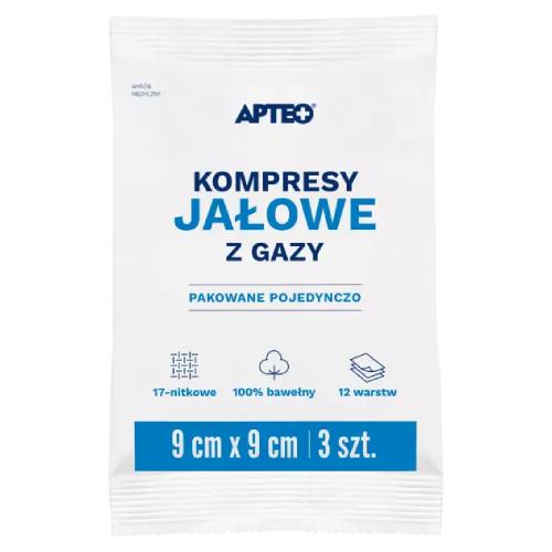 Miniaturka artykułu - APTEO CARE Kompresy jałowe z gazy 9x9cm, 3 sztuki