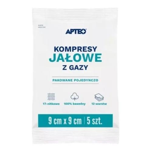 Miniaturka artykułu - APTEO CARE Kompresy jałowe z gazy 9x9cm, 5 szt.