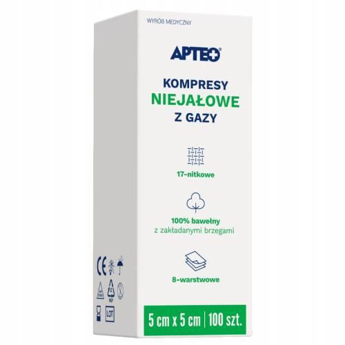 Miniaturka artykułu - APTEO CARE Kompresy niejałowe z gazy 5 cm x 5 cm, 100 sztuk