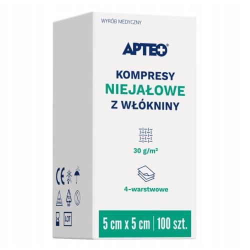 Miniaturka artykułu - APTEO CARE Kompresy niejałowe z wł&oacute;kniny 5x5 cm, 100 sztuk
