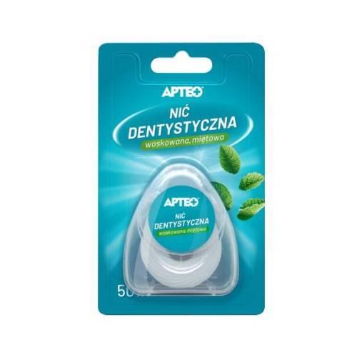 Miniaturka artykułu - APTEO Nić dentystyczna woskowana miętowa, 50m